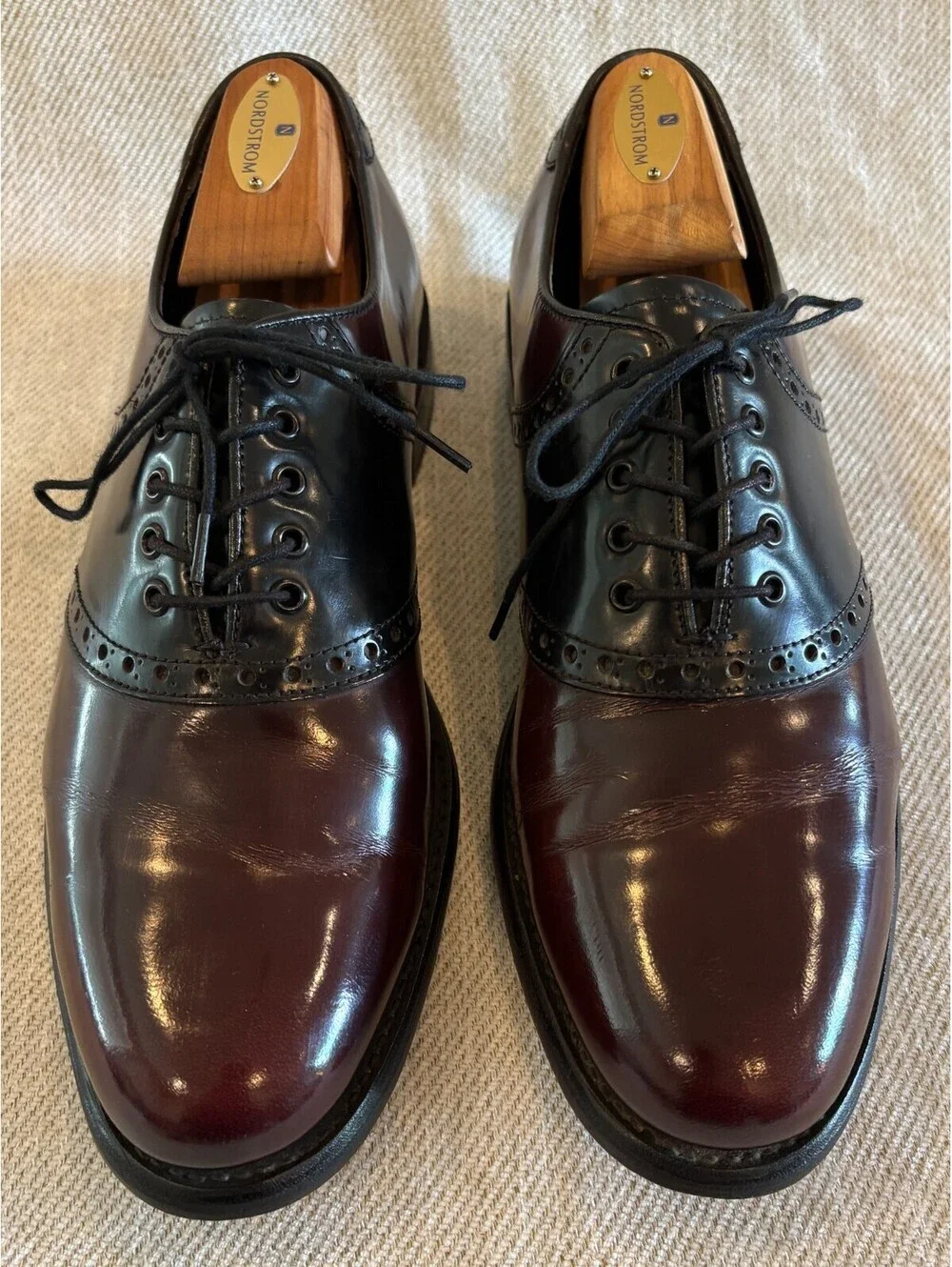 Florsheim Saddle Oxfords Burgundy Black Two Tone Leather Mens 8 D 20392